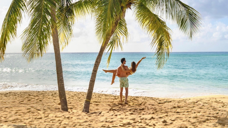Couple on the beach in Jamaica