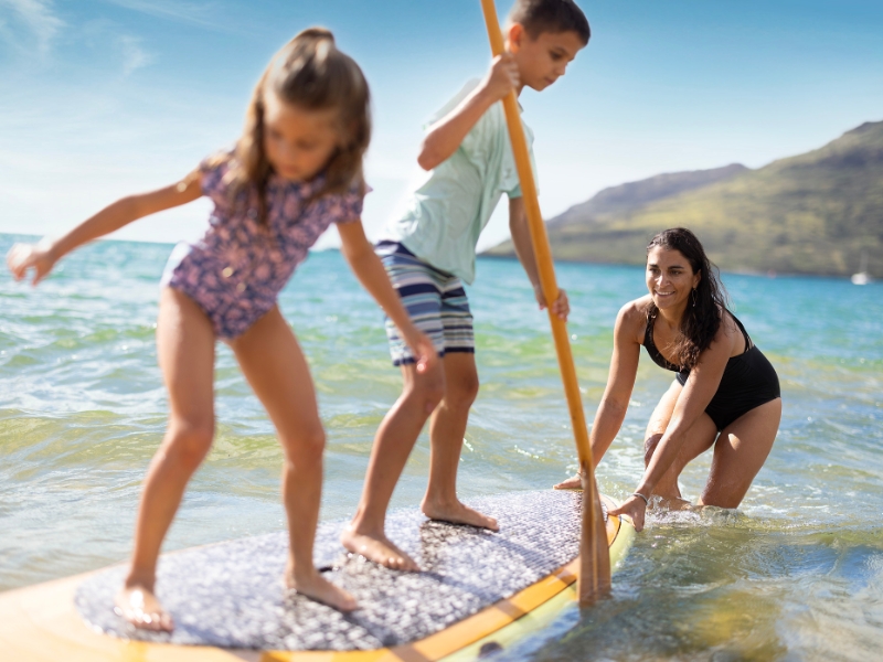 Lifestyle Mom and Kids Surfing