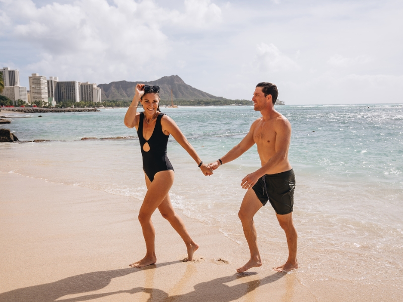Waikiki Beach Couple Holding Hands