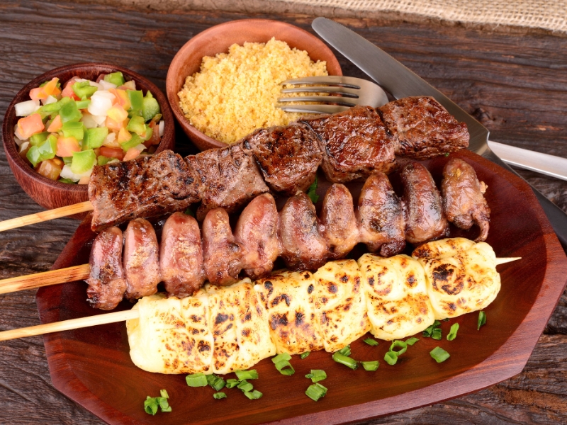 Beef Mozzarella and Chicken Heart Kebabs