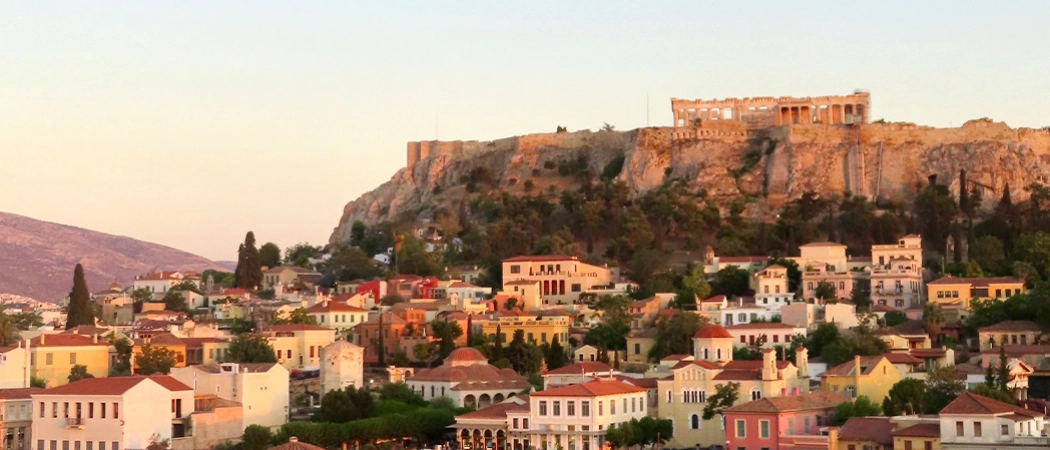View of the Acropolis at sunset